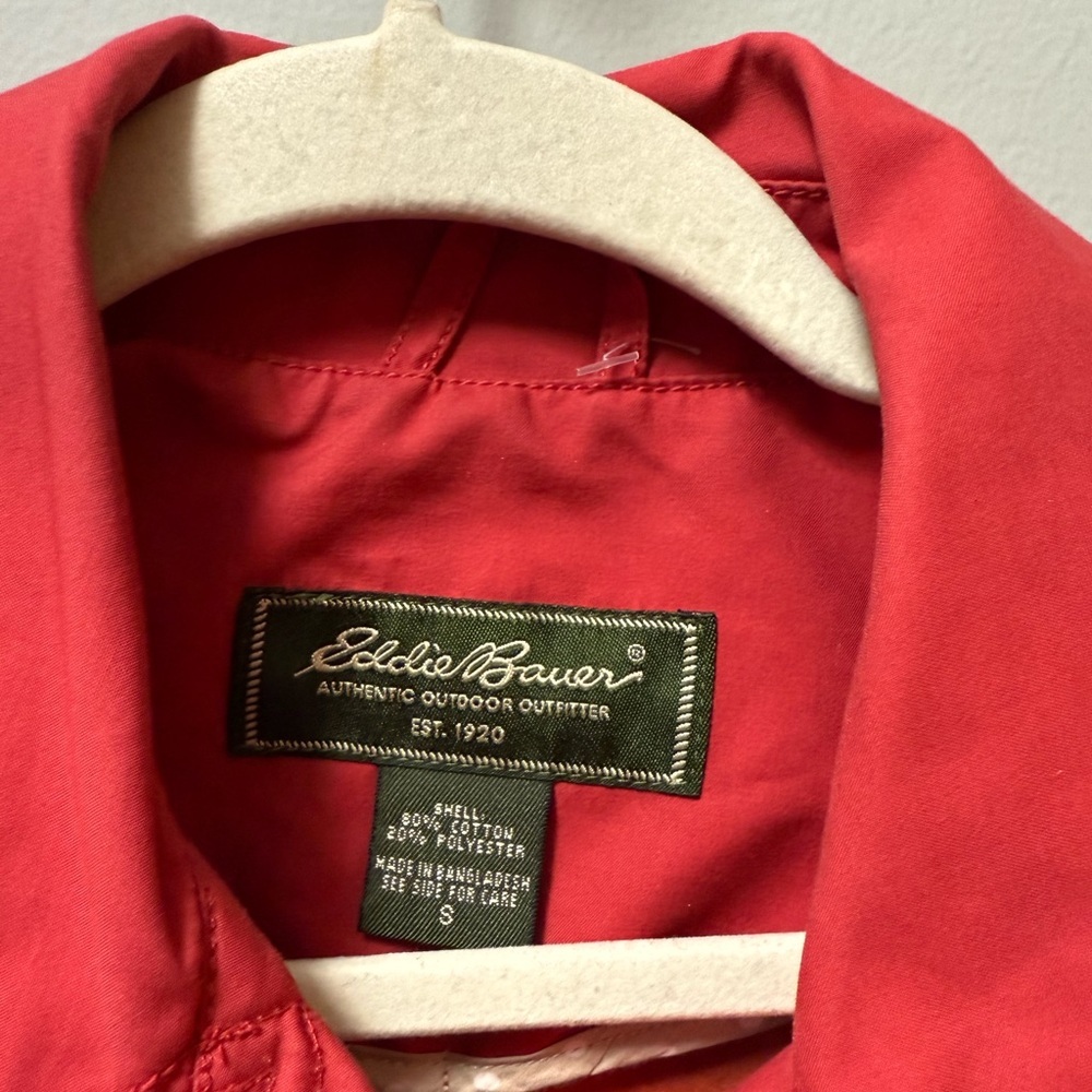 EDDIE BAUER Red Trench Coat Shell Jacket Button Front Vintage Style Womens Small - Picture 2 of 5